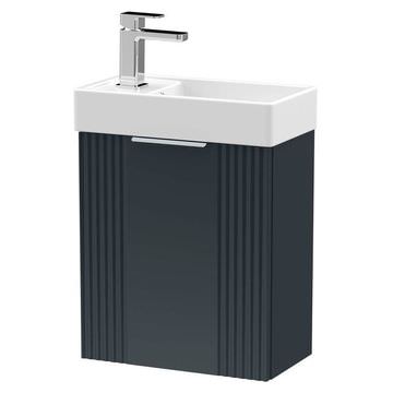 Nuie Deco Compact Semi-Fluted Wall Hung Soft Black Cabinet with Basin - 405 x 440mm