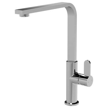 Nuie Churni L-Shaped Chrome Kitchen Sink Mixer Tap with Fixed Spout - Flat Handle