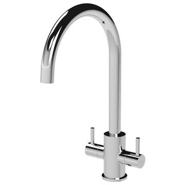 Nuie Lachen Chrome Kitchen Sink Mixer Tap with Curved Spout - Stick Handles