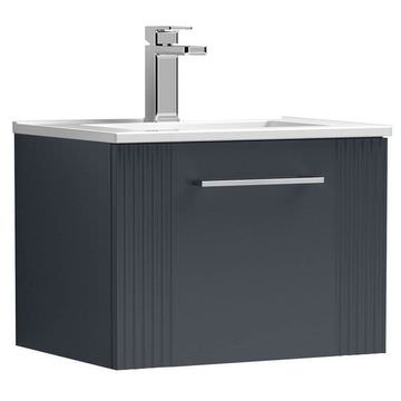 Nuie Deco Semi-Fluted Wall Hung Soft Black Vanity Unit with Basin and Handle