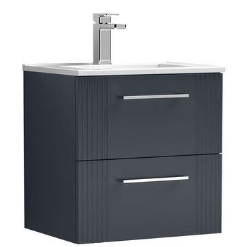 Nuie Deco Soft Black Semi-Fluted Wall Hung Vanity Unit with Basin - 2 Drawer