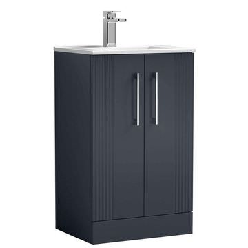 Nuie Deco Floorstanding Semi-Fluted Soft Black Vanity Unit with Basin and Handles