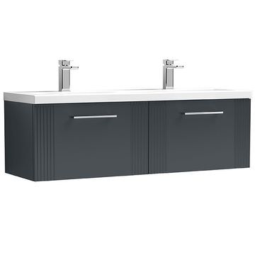 Nuie Deco Double Basin Soft Black Vanity Unit with Sinks and Handles - 1200 x 399mm