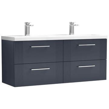 Nuie Deco Semi-Fluted Soft Black Wall Hung Double Sink Vanity Unit with Basins 1200 x 540mm