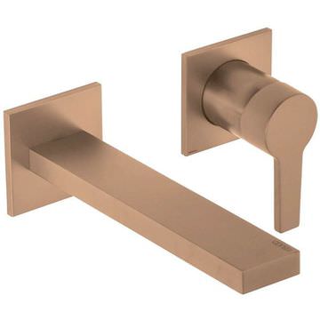 Keuco Edition-11 2 Hole Contemporary Brushed Bronze Basin Mixer Tap - Flat Handle
