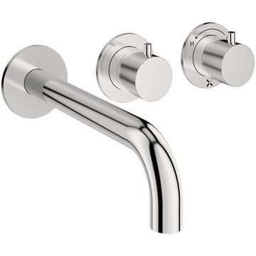 Crosswater MRPO 3 Hole Contemporary Bath Filler with Long Curved Spout - Stick Handles - Wall Mounted