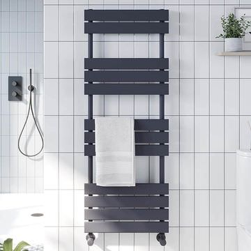 Joseph Miles Life Straight Flat Bar Anthracite Towel Rail - Dual Fuel - Carbon Steel