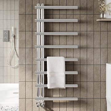 Joseph Miles Carlo Round Tubes Chrome Designer Towel Rail - 500mm Wide - Carbon Steel