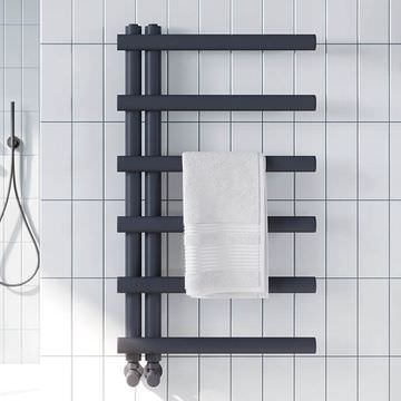 Joseph Miles Carlo Round Tubes Anthracite Designer Towel Rail - 500mm Wide - Carbon Steel