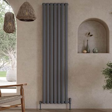 Joseph Miles Apex Vertical Flat Bar Anthracite Radiator 1800mm High - Steel - Double Panel