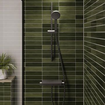 Britton Hoxton Exposed Matt Black Thermostatic Shower Valve with Slide Rail and Handset Kit
