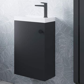 Crosswater Alo Wall Hung Matt Black Cloakroom Cabinet - 397 x 600mm - 1 Door