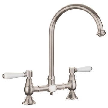Rangemaster Belfast Traditional Bridge Kitchen Mixer Tap with Swivel Spout - Stainless Steel