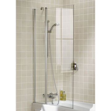 Lakes Classic Square Pivot Frameless Double Panel Bath Screen - Silver Profile - 944 x 1500mm