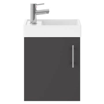 Nuie Vault Wall Hung Gloss Grey Cloakroom Unit with Reversible Basin - 405 x 222mm