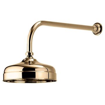Aqualisa Aquatique Round Fixed Gold Shower Head with Wall Arm 200mm - Single Spray Mode