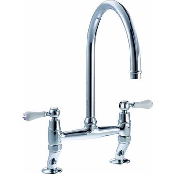 Abode Ludlow Traditional Chrome Bridge Kitchen Mixer Tap with Swan Neck Spout