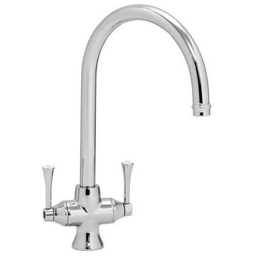 Abode Gosford Dual-Flow Traditional Chrome Kitchen Mixer Tap with Curved Spout - Stick Handles