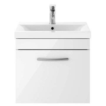 Nuie Athena Wall Mounted Gloss White Vanity Unit with Basin and Handle - Single Drawer