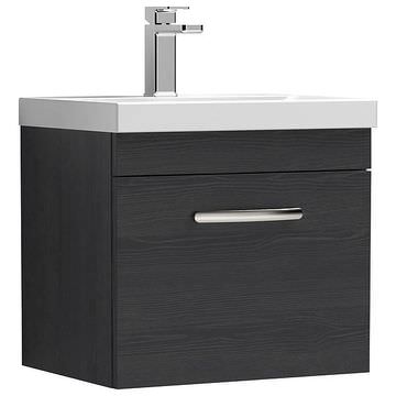 Nuie Athena Wall Mounted Charcoal Black Vanity Unit with Basin and Handle - Single Drawer