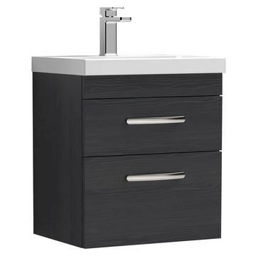 Nuie Athena Wall Hung Charcoal Black Vanity Unit with Basin and Handles - 2 Drawer