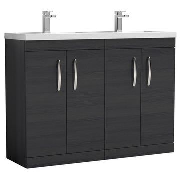 Nuie Athena Floorstanding Double Basin Charcoal Black Vanity Unit with Sinks 1200 x 865mm