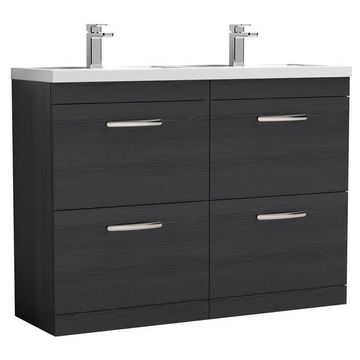 Nuie Athena Floorstanding Double Basin Charcoal Black Vanity Unit with Sinks 1205 x 905mm