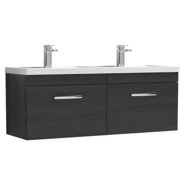 Nuie Athena Wall Hung Double Bowl Charcoal Black Vanity Unit with Basins - 1205 x 470mm