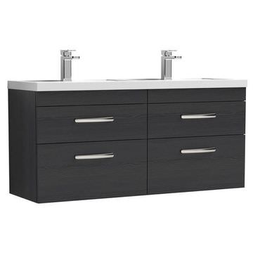 Nuie Athena Wall Hung Double Basin Charcoal Black Cabinet with Sinks - 1205 x 578mm