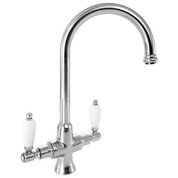 Deva Georgian Dual-Flow Traditional Kitchen Sink Mixer Tap - White Ceramic Handles Chrome