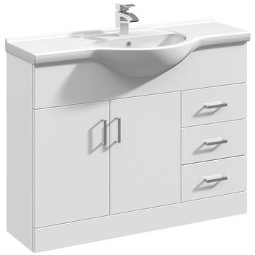 Nuie Mayford Floor Standing 2 Door 3 Drawer Unit And Basin White