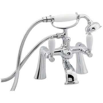 Deva Georgian Traditional Bridge Bath Mixer Tap - Shower Handset - Crosshead Handles Chrome