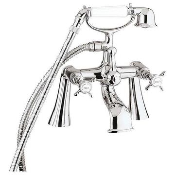 Deva Coronation Traditional Bridge Bath Mixer Tap - Shower Handset - Crosshead Handles Chrome