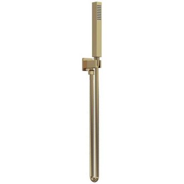Hudson Reed Square Brushed Brass Shower Handset with Hose and Wall Bracket - Single Spray Mode