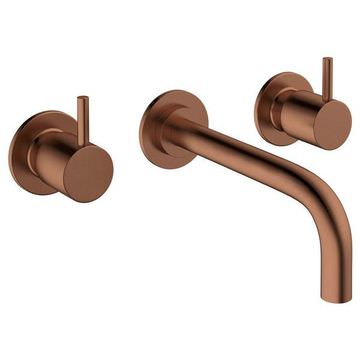 Crosswater MPRO 3 Hole Contemporary Brushed Bronze Basin Mixer Tap with Curved Spout