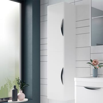 Nuie Parade Gloss White Wall Hung Tall Storage Cabinet with Handles - 356 x 1399mm