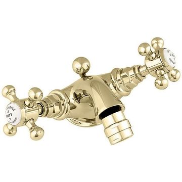 Silverdale Victorian Monobloc Incalux Bidet Mixer Tap with Pop-Up Waste - Crosshead Handles
