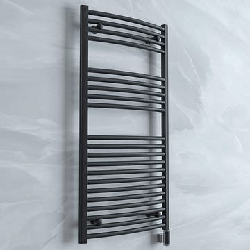 Reina Diva 600mm Wide Black Finish Curved Towel Rail - Image