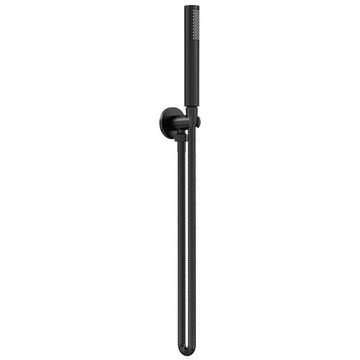Hudson Reed Round Matt Black Slim Shower Handset Kit with Outlet Elbow and Brass Parking Bracket