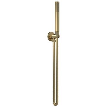 Hudson Reed Round Brushed Brass Slim Shower Handset Kit with Outlet Elbow and Brass Parking Bracket