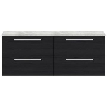 Hudson Reed Quartet Double Basin Charcoal Black Vanity Unit with Worktop - 1440 x 510mm