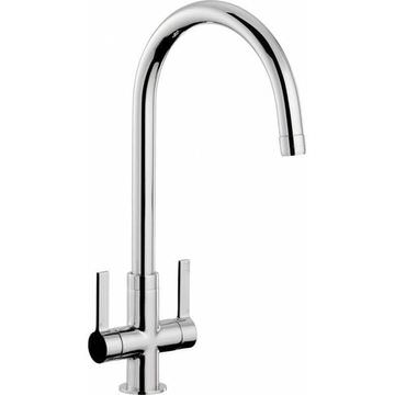 Abode Pico Contemporary Chrome Tall Kitchen Mixer Tap with Curved Spout - Stick Handles