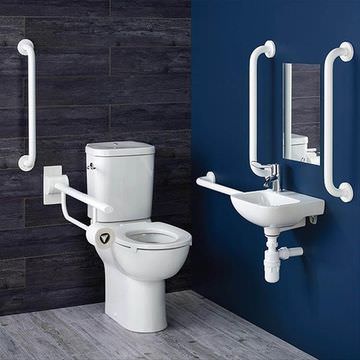 Armitage Shanks Contour-21+ Doc-M Right Hand Basin and Toilet Pack with White Rails