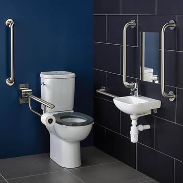 Armitage Shanks Contour-21+ Doc-M Basin and Toilet Pack with Stainless Steel Rails - Right Handed