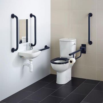 Armitage Shanks Contour-21+ Doc-M Left Hand Basin and Toilet Pack with Blue Rails