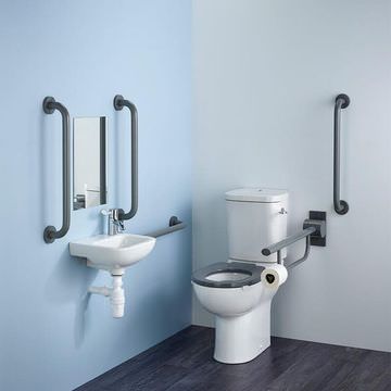 Armitage Shanks Contour-21+ Doc-M Left Hand Basin and Toilet Pack with Grey Rails