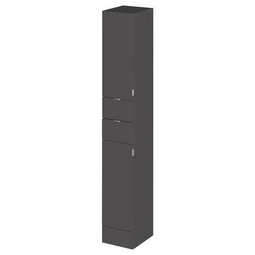 Hudson Reed Fusion Full-Depth Gloss Grey Floorstanding Tall Boy Unit - Two Door and Drawer