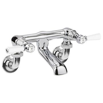 Hudson Reed Topaz Traditional Bridge Bath Filler Tap - Wall Mounted - Lever Handles - Image