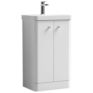 Nuie Core Floorstanding Gloss White Vanity Unit with Basin and Knob Handles - Two Door