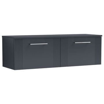 Nuie Deco Semi-Fluted Double Basin Soft Black Vanity Unit with Worktop 1205 x 377mm